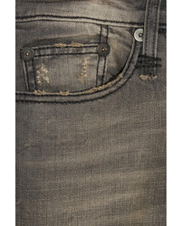 dunkelgraue enge Jeans mit Destroyed-Effekten von R 13