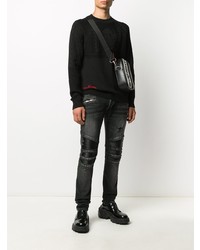 dunkelgraue enge Jeans mit Destroyed-Effekten von Balmain