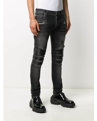 dunkelgraue enge Jeans mit Destroyed-Effekten von Balmain