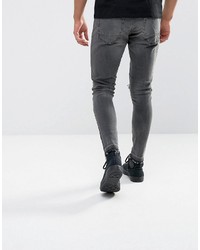 dunkelgraue enge Jeans mit Destroyed-Effekten von Brave Soul