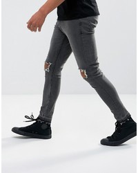 dunkelgraue enge Jeans mit Destroyed-Effekten von Brave Soul