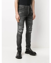 dunkelgraue enge Jeans mit Destroyed-Effekten von Balmain