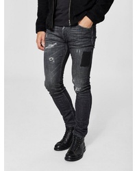 dunkelgraue enge Jeans mit Destroyed-Effekten von Selected Homme
