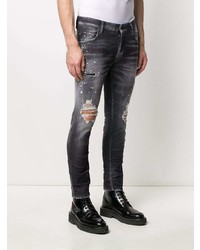 dunkelgraue enge Jeans mit Destroyed-Effekten von DSQUARED2