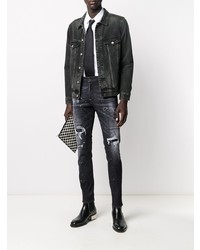 dunkelgraue enge Jeans mit Destroyed-Effekten von DSQUARED2