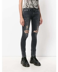 dunkelgraue enge Jeans mit Destroyed-Effekten von R13