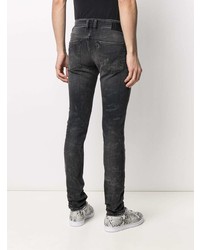dunkelgraue enge Jeans mit Destroyed-Effekten von Diesel