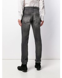 dunkelgraue enge Jeans mit Destroyed-Effekten von Saint Laurent