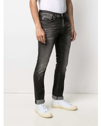 dunkelgraue enge Jeans mit Destroyed-Effekten von Dondup