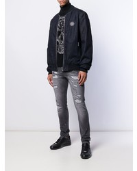 dunkelgraue enge Jeans mit Destroyed-Effekten von Philipp Plein