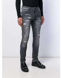 dunkelgraue enge Jeans mit Destroyed-Effekten von Philipp Plein