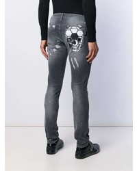 dunkelgraue enge Jeans mit Destroyed-Effekten von Philipp Plein