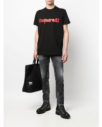 dunkelgraue enge Jeans mit Destroyed-Effekten von DSQUARED2