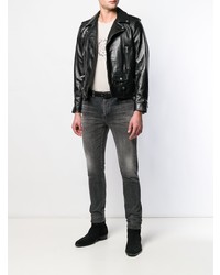 dunkelgraue enge Jeans mit Destroyed-Effekten von Saint Laurent