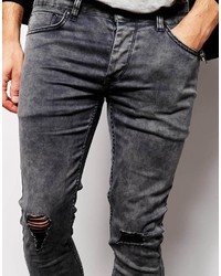 dunkelgraue enge Jeans mit Destroyed-Effekten von Antioch