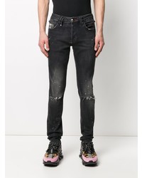 dunkelgraue enge Jeans mit Destroyed-Effekten von Philipp Plein