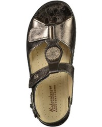 dunkelgraue flache Sandalen aus Leder von Hickersberger