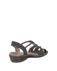 dunkelgraue flache Sandalen aus Leder von Jenny