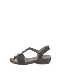 dunkelgraue flache Sandalen aus Leder von Jenny