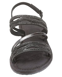 dunkelgraue flache Sandalen aus Leder von Tamaris