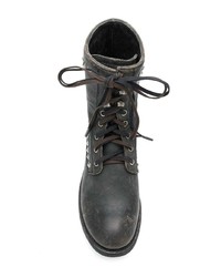 dunkelgraue flache Stiefel mit einer Schnürung aus Leder von Ash