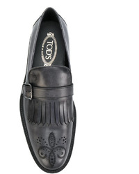 dunkelgraue Leder Slipper mit Fransen von Tod's