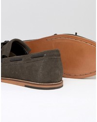 dunkelgraue Wildleder Slipper mit Fransen von Asos