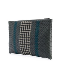 dunkelgraue geflochtene Leder Clutch Handtasche von Bottega Veneta