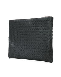 dunkelgraue geflochtene Leder Clutch Handtasche von Bottega Veneta