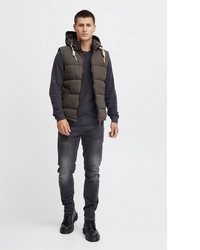 dunkelgraue gesteppte ärmellose Jacke von Solid