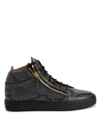 dunkelgraue hohe Sneakers aus Leder mit Schlangenmuster von Giuseppe Zanotti