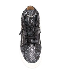dunkelgraue hohe Sneakers aus Leder mit Schlangenmuster von Giuseppe Zanotti