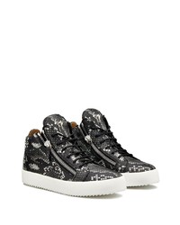 dunkelgraue hohe Sneakers aus Leder mit Schlangenmuster von Giuseppe Zanotti