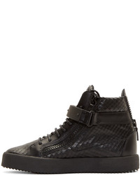 dunkelgraue hohe Sneakers aus Leder von Giuseppe Zanotti