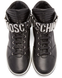 dunkelgraue hohe Sneakers aus Leder von Moschino