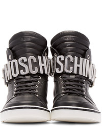 dunkelgraue hohe Sneakers aus Leder von Moschino