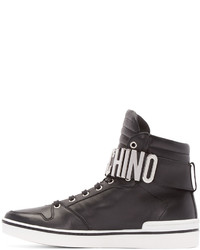 dunkelgraue hohe Sneakers aus Leder von Moschino