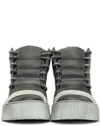 dunkelgraue hohe Sneakers aus Leder von Boris Bidjan Saberi