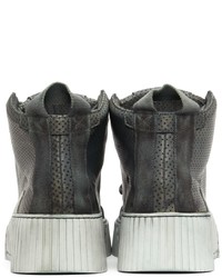 dunkelgraue hohe Sneakers aus Leder von Boris Bidjan Saberi