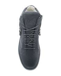 dunkelgraue hohe Sneakers aus Leder von Giuseppe Zanotti Design