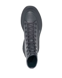 dunkelgraue hohe Sneakers aus Leder von Alexander McQueen