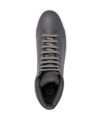 dunkelgraue hohe Sneakers aus Leder von Philipp Plein