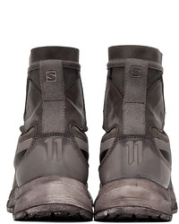 dunkelgraue hohe Sneakers aus Leder von 11 By Boris Bidjan Saberi