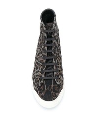 dunkelgraue hohe Sneakers aus Segeltuch mit Leopardenmuster von Saint Laurent