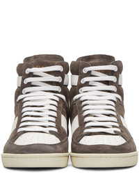 dunkelgraue hohe Sneakers aus Wildleder von Saint Laurent