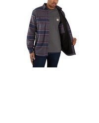 dunkelgraue horizontal gestreifte Flanell Shirtjacke von Carhartt