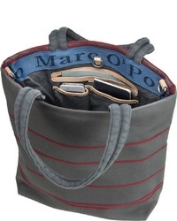 dunkelgraue horizontal gestreifte Shopper Tasche aus Segeltuch von Marc O'Polo