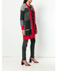 dunkelgraue horizontal gestreifte Strickjacke mit einer offenen Front von Pinko