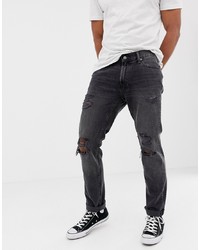 dunkelgraue Jeans mit Destroyed-Effekten von Abercrombie & Fitch