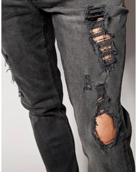 dunkelgraue Jeans mit Destroyed-Effekten von Asos